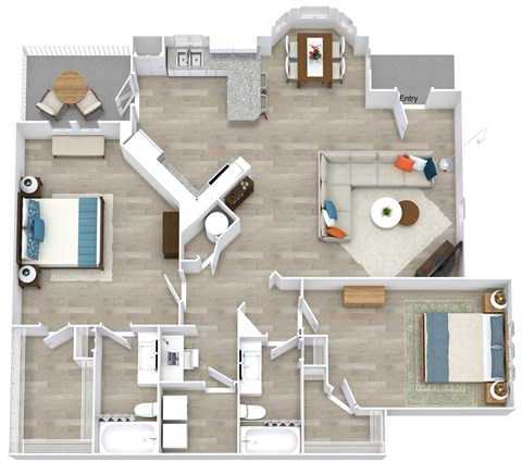 Floor plan for 2 beds, 2 baths, 1326 sqft